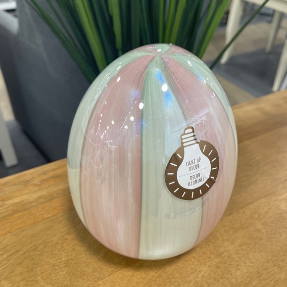 Pink & White Striped LED Light Up Glass Easter Egg, 8” NWT - Picture 3 of 7